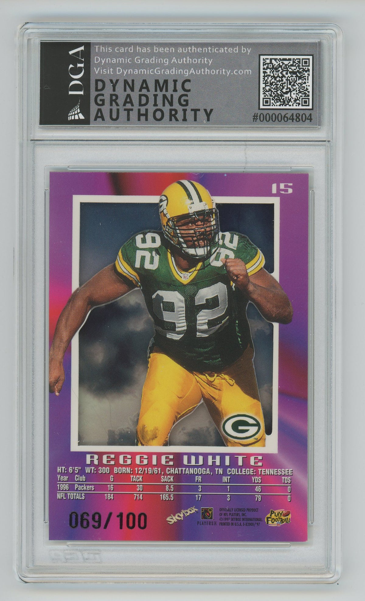 Reggie White | 1997 SkyBox | E-X 2000 Essential Credentials | DGA 5 — reverse