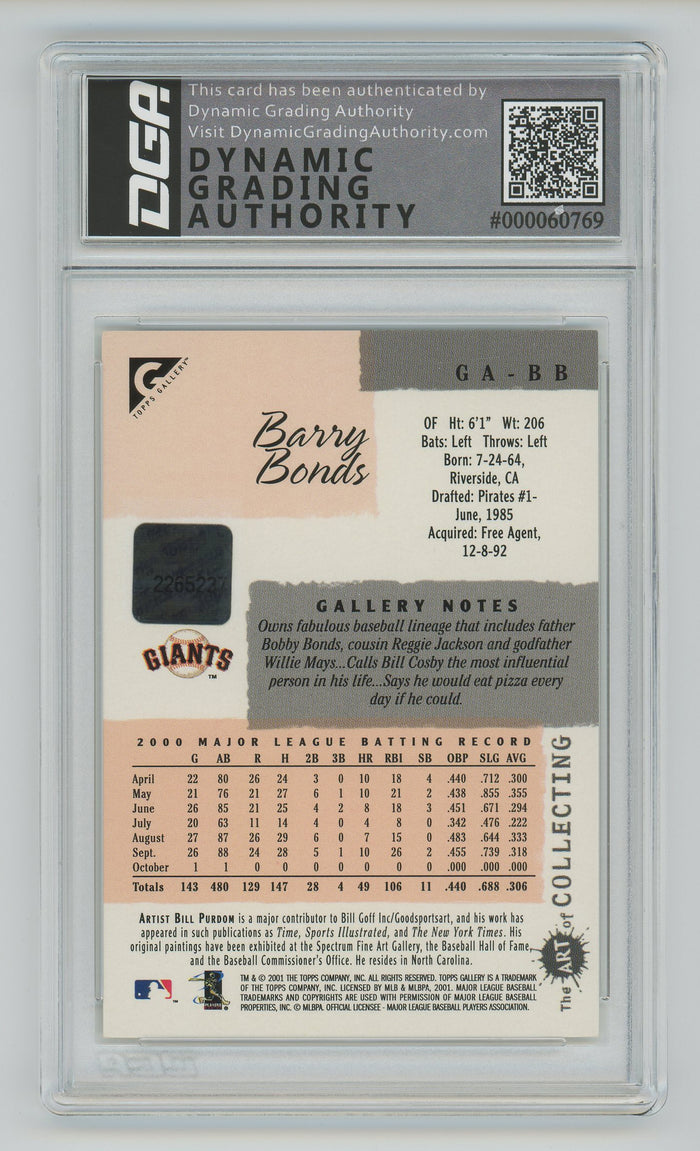 Barry Bonds | 2001 Topps | Gallery Auto | DGA 8.5 — reverse